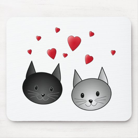 Cute Black en Grey Cats, met hart. Muismat (Voorkant)