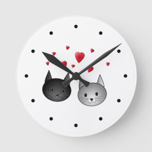 Cute Black en Grey Cats, met hart. Ronde Klok