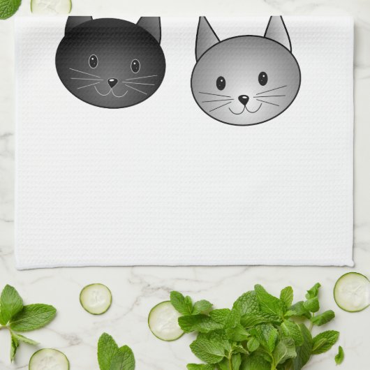 Cute Black en Grey Cats, met hart. Theedoek (Gevouwen)