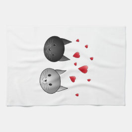 Cute Black en Grey Cats, met hart. Theedoek