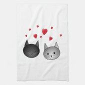Cute Black en Grey Cats, met hart. Theedoek (Verticaal)