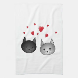 Cute Black en Grey Cats, met hart. Theedoek