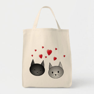 Cute Black en Grey Cats, met hart. Tote Bag