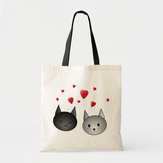 Cute Black en Grey Cats, met hart. Tote Bag (Voorkant)