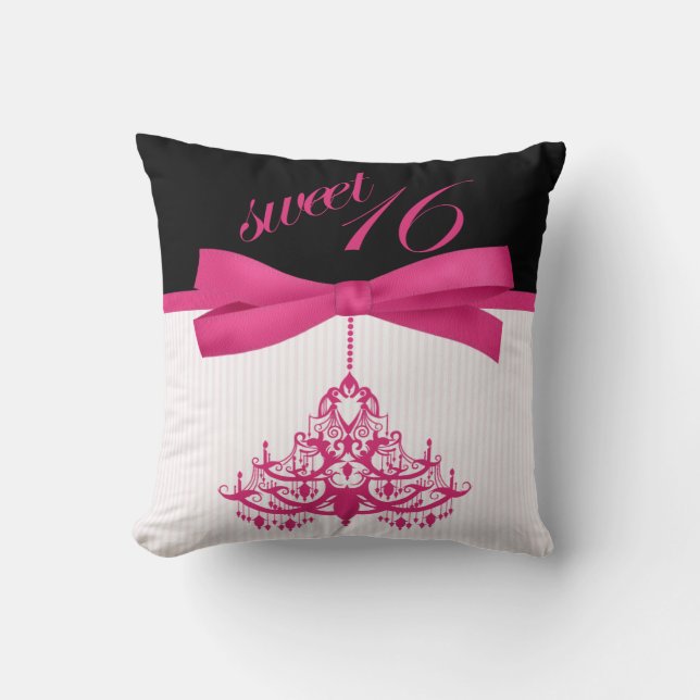Cute Black en Hot Pink Sweet 16 Chandelier Pillow Kussen (Voorkant)