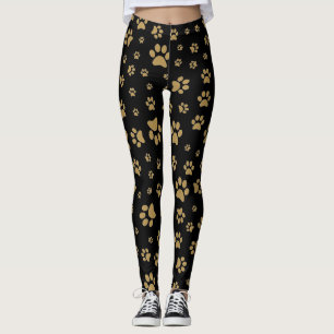 Cute Black en Old Gold Paw Print Pattern bedrukt Leggings