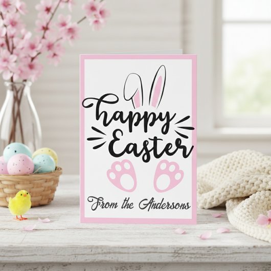 Cute Black en Pink Bunny Happy Easter, aangepast Feestdagen Kaart