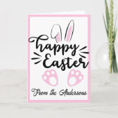 Cute Black en Pink Bunny Happy Easter, aangepast Feestdagen Kaart (Voorkant)