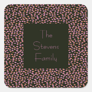 Cute Black en Pink Dot Pattern Persoonlijke naam Vierkante Sticker