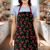 Cute Black en Red Waterverf Cherries Schort