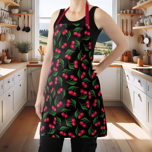 Cute Black en Red Waterverf Cherries Schort