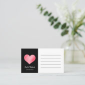 Cute Black en Roze Heart Contact Visiting Kaart Visitekaartje (Staand voorkant)