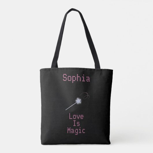 Cute Black en Roze Love is Magic Tote Bag (Achterkant)