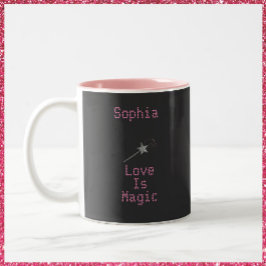 Cute Black en Roze Love is Magic Tweekleurige Koffiemok