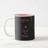 Cute Black en Roze Love is Magic Tweekleurige Koffiemok (Links)