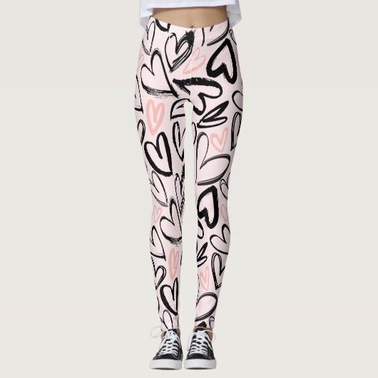 Cute black en roze Valentijnsdag harten patroon Leggings (Voorkant)
