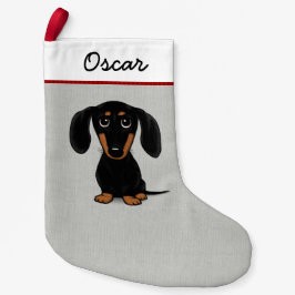 Cute Black en Tan Dachshund Cartoon Wiener Dog Kleine Kerstsok