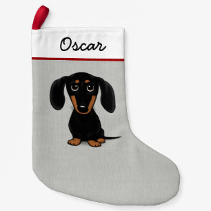 Cute Black en Tan Dachshund Cartoon Wiener Dog Kleine Kerstsok