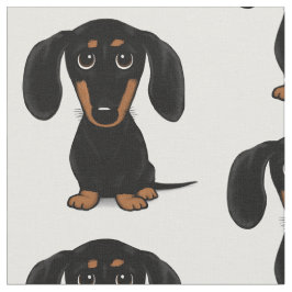 Cute Black en Tan Dachshund | Cartoon Wiener Dog Stof