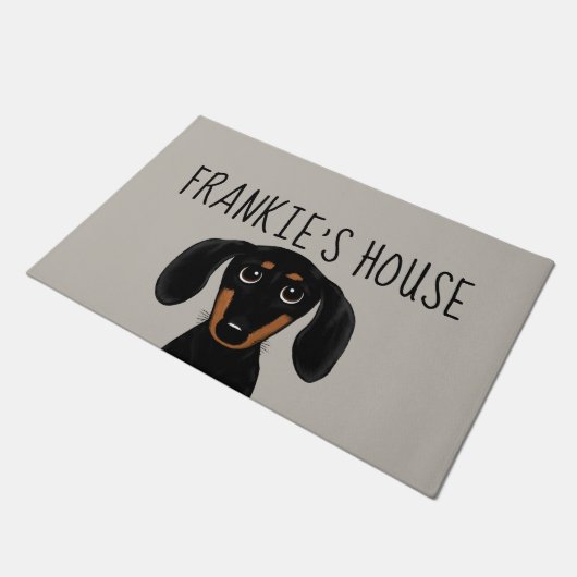 Cute Black en Tan Dachshund Funny Dog Custom Deurmat (Schuin)