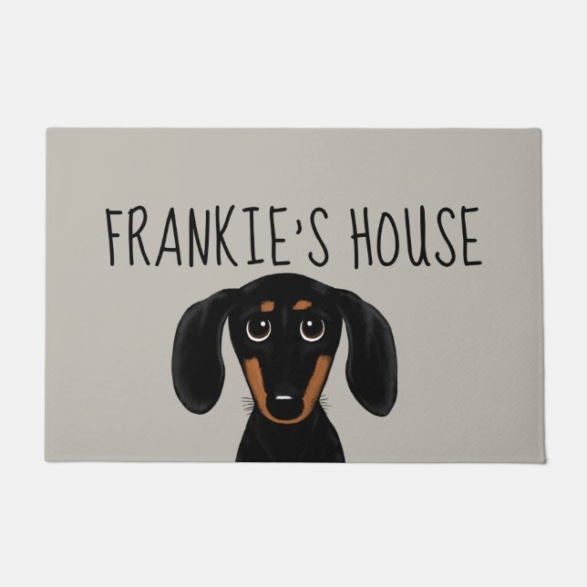 Cute Black en Tan Dachshund Funny Dog Custom Deurmat (Voorkant)