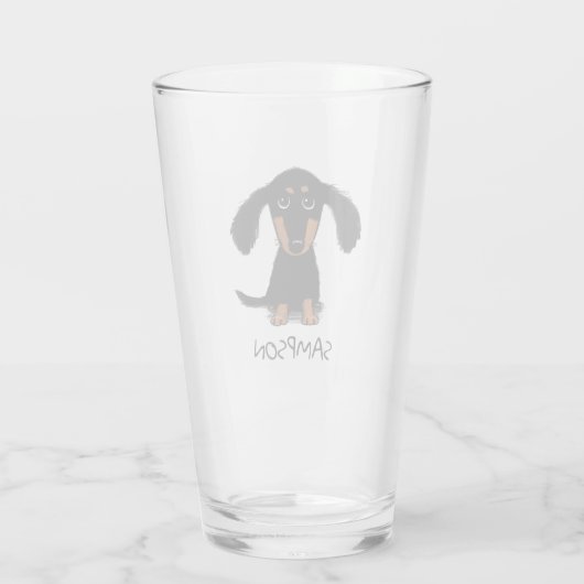 Cute Black en Tan Dachshund Puppy Dog Custom Glas (Achterkant)