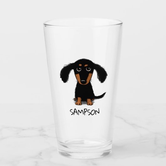 Cute Black en Tan Dachshund Puppy Dog Custom Glas (Voorkant)