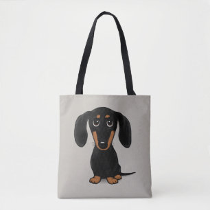Cute Black en Tan Dachshund Wiener Dog Cartoon Tote Bag