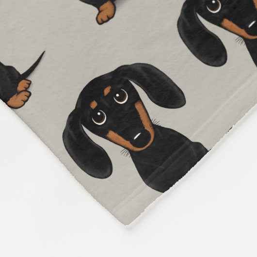 Cute Black en Tan Dachshund | Wiener Dogs Pattern Fleece Deken (Hoek)