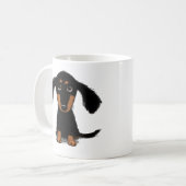 Cute Black en Tan Long Haire Dachshund Puppy Dog Koffiemok (Voorkant links)