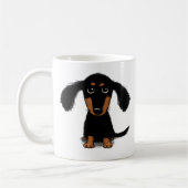 Cute Black en Tan Long Haire Dachshund Puppy Dog Koffiemok (Links)