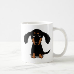Cute Black en Tan Long Haire Dachshund Puppy Dog Koffiemok
