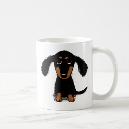 Cute Black en Tan Long Haire Dachshund Puppy Dog Koffiemok (Rechts)