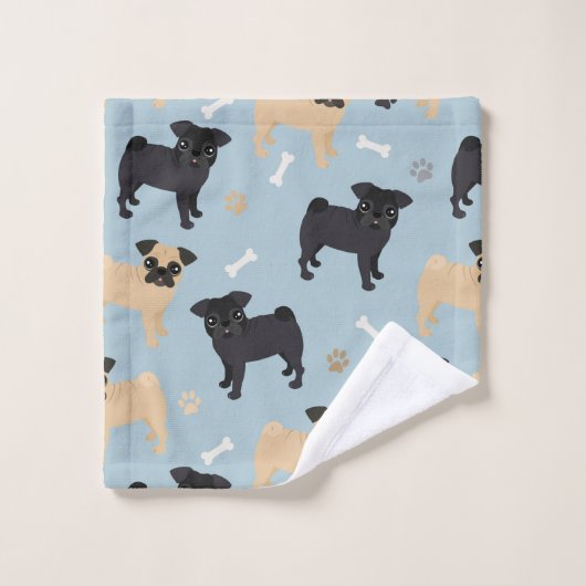Cute Black en Tan Pugs Pattern Bad Handdoek (Wasdoekje)