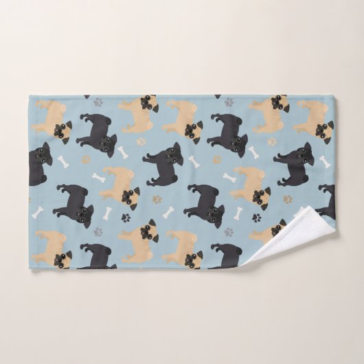 Cute Black en Tan Pugs Pattern Bad Handdoek (Handdoek)