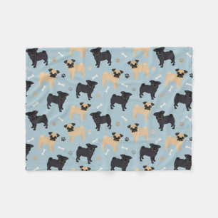 Cute Black en Tan Pugs Pattern Fleece Deken