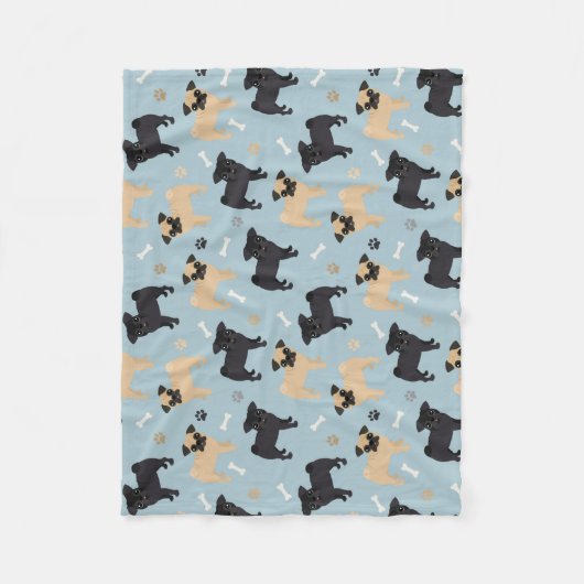 Cute Black en Tan Pugs Pattern Fleece Deken (Voorkant)