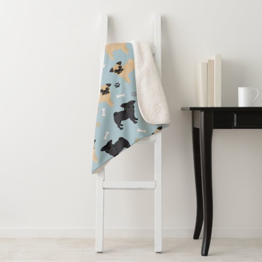 Cute Black en Tan Pugs Pattern Sherpa Deken (In situ)