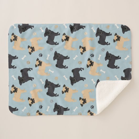 Cute Black en Tan Pugs Pattern Sherpa Deken (Voorkant (horizontaal))