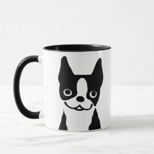 Cute Black en White Boston Terrier Cartoon Dog Mok