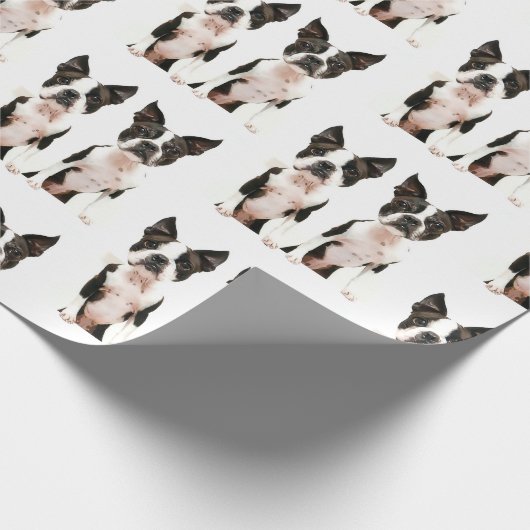 Cute Black en White Boston Terrier Pop Art Dog Cadeaupapier (Hoek)