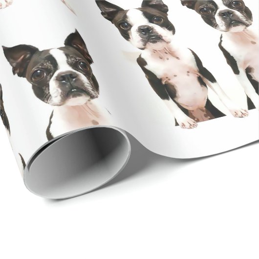 Cute Black en White Boston Terrier Pop Art Dog Cadeaupapier (Rol Hoek)