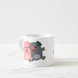 Cute Black en White Cartoon Pigs Espresso Mok