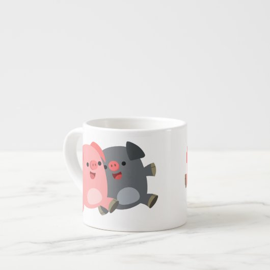 Cute Black en White Cartoon Pigs Espresso Mok (Links)