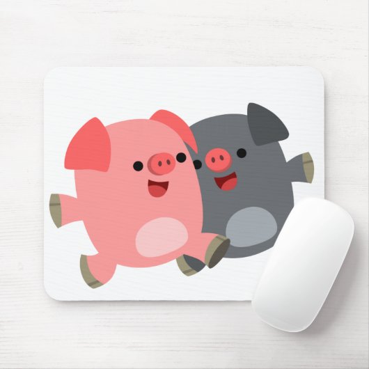 Cute Black en White Cartoon Pigs Mousepad Muismat (Met muis)