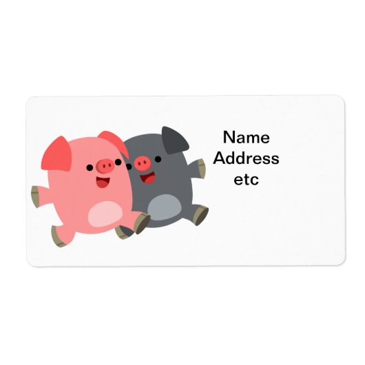 Cute Black en White Cartoon Pigs Shipping Label (Voorkant)