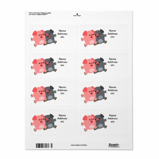 Cute Black en White Cartoon Pigs Shipping Label (Full Sheet)