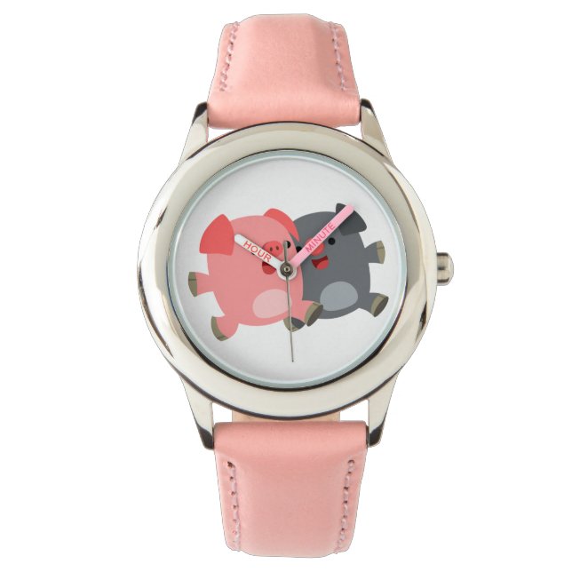 Cute Black en White Cartoon Pigs Watch Horloge (Voorkant)