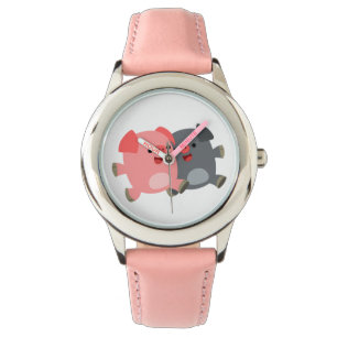 Cute Black en White Cartoon Pigs Watch Horloge