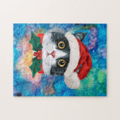 Cute Black en White Cat Holiday kerstcadeau Legpuzzel (Horizontaal)